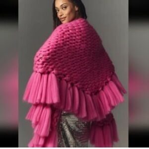 Anthropologie Pink Chunky Knit Poncho/Shall